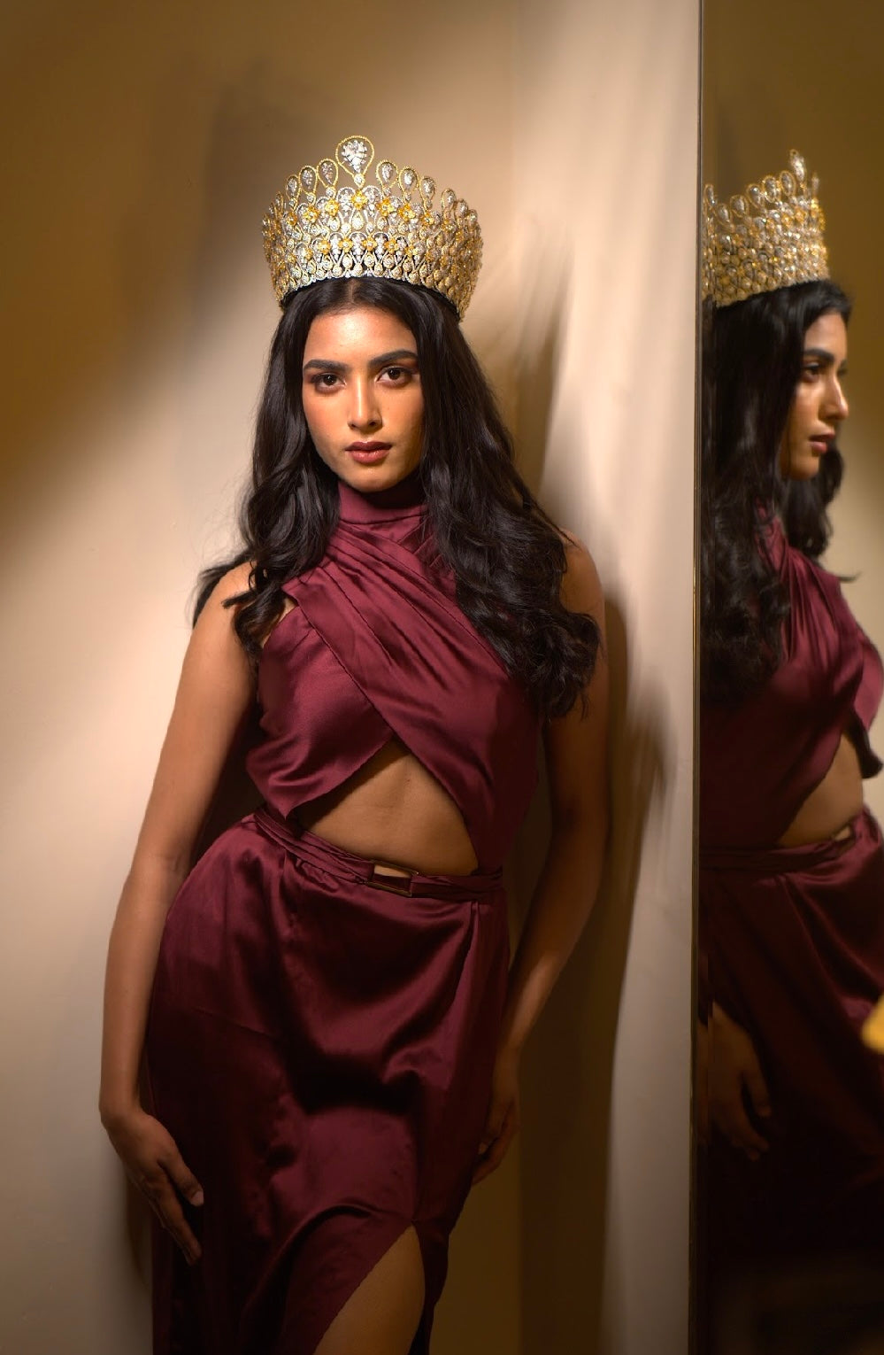 Nikita Porwal in Dione Gown in Deep Rosewood