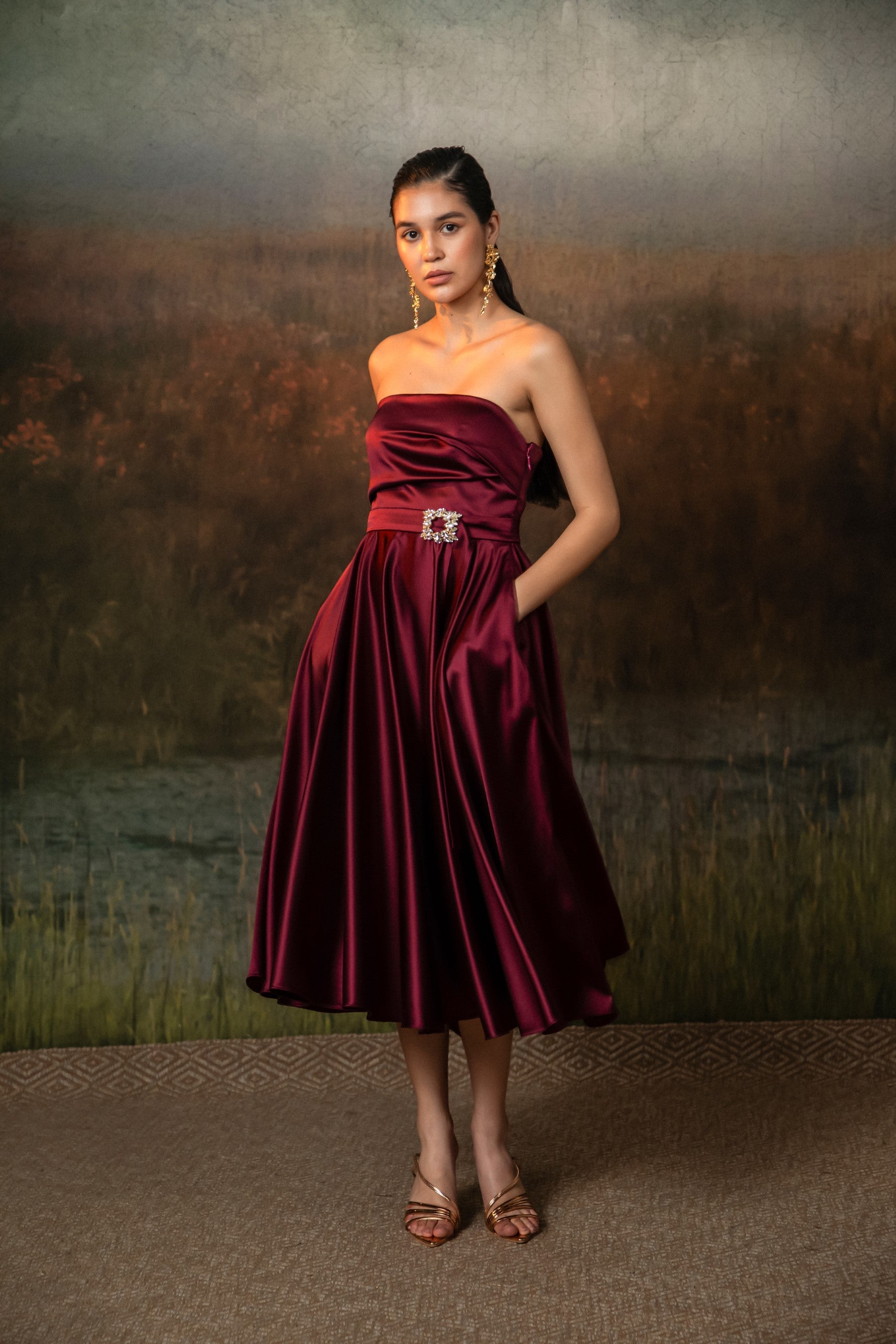 Althea Dress in Deep Rosewood