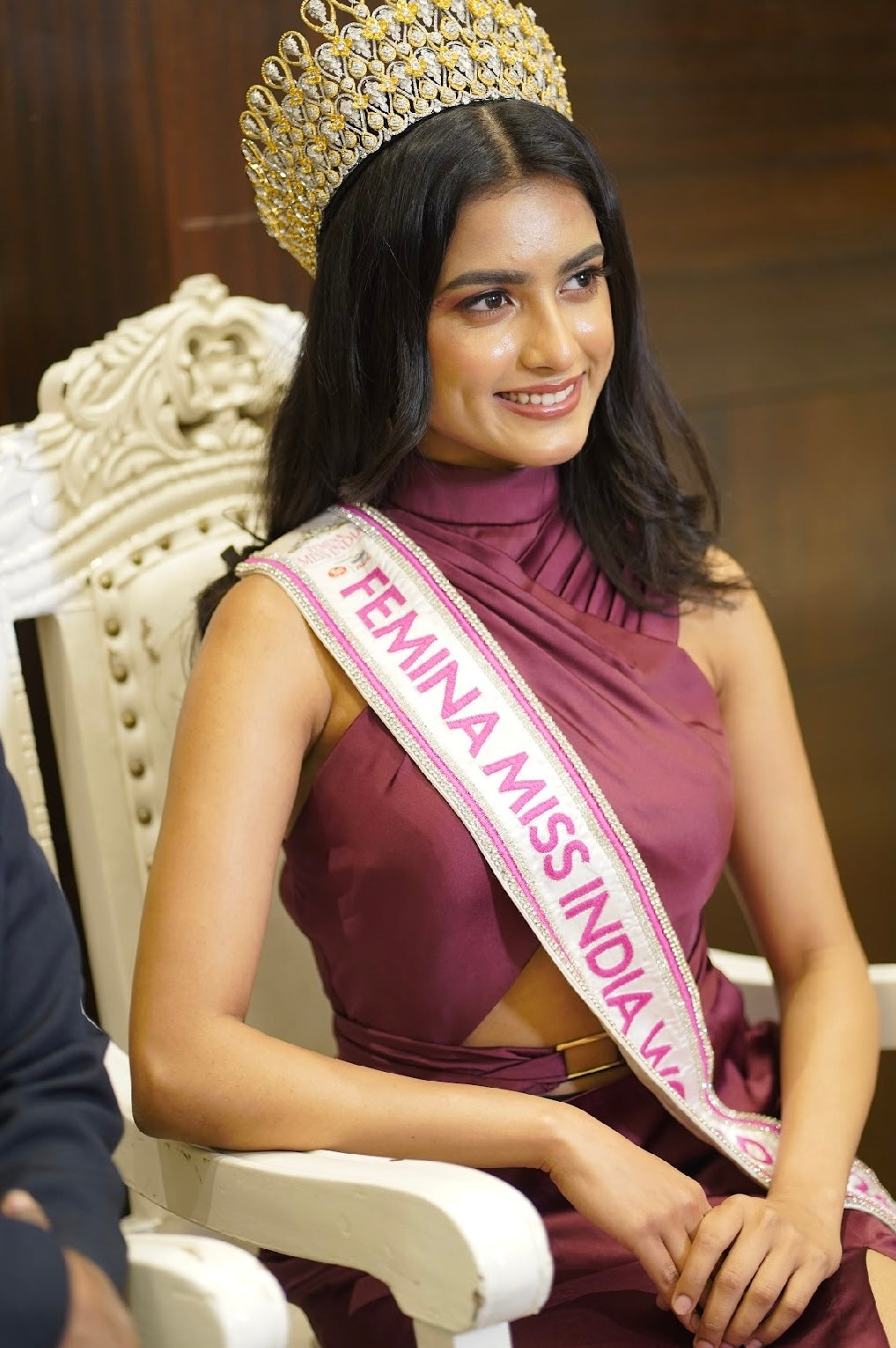 Nikita Porwal in Dione Gown in Deep Rosewood