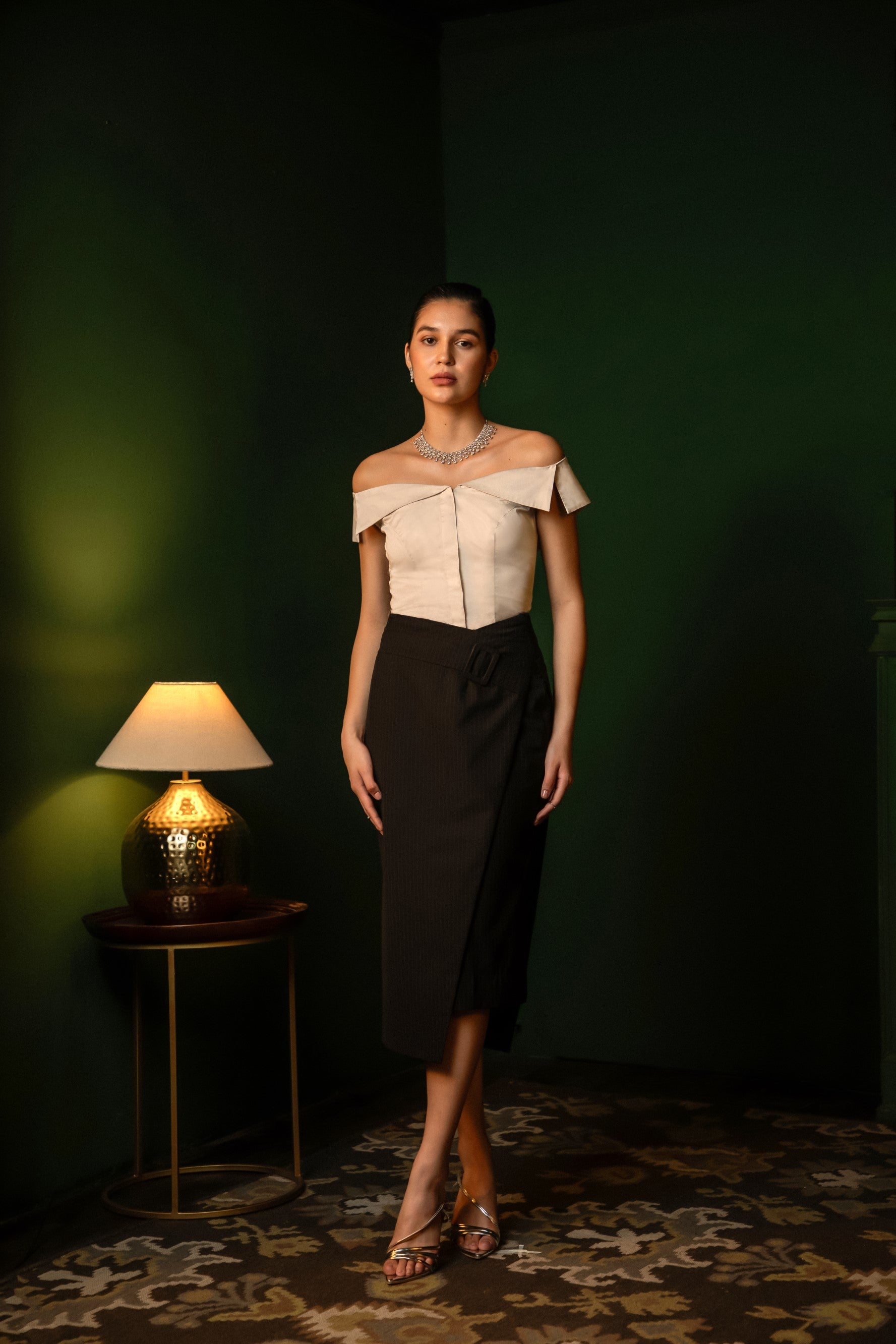 Asymmetric layered skirt in Midnight noir