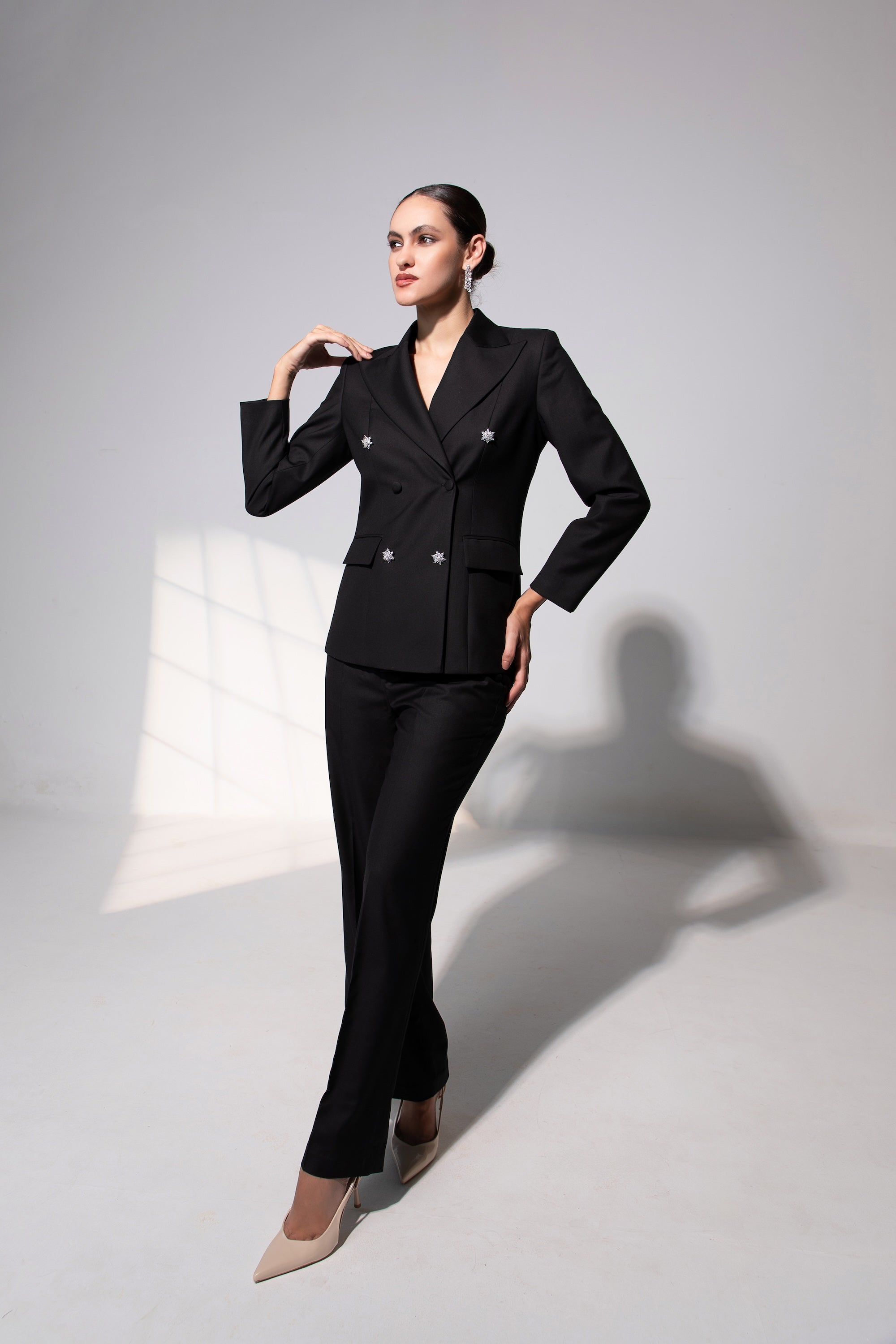 Double Breasted Suit Ensemble in Midnight Noir