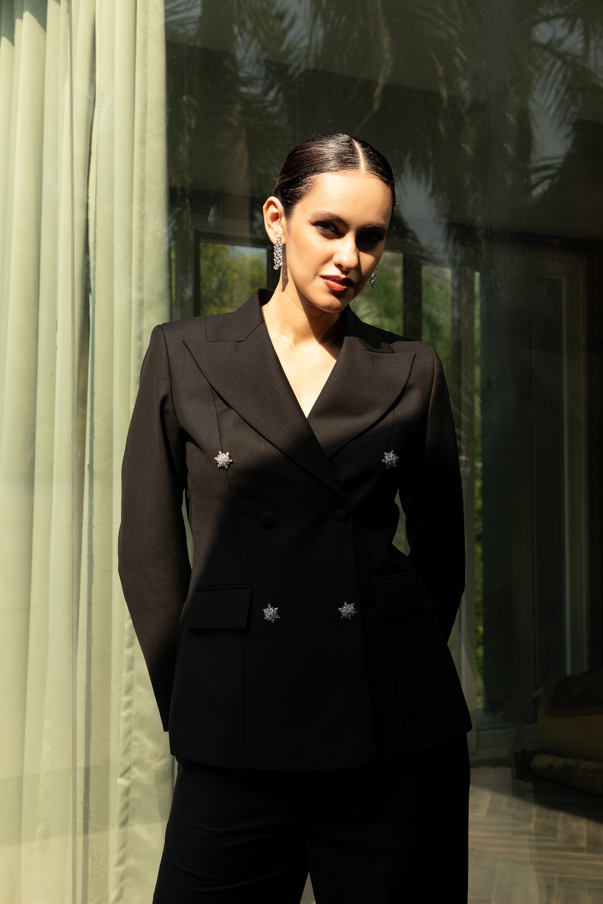 Double Breasted Suit Ensemble in Midnight Noir